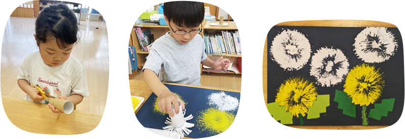 季節のテーマを毎月クラスごとに決めさまざまな技法による工作・絵画の制作を行っています